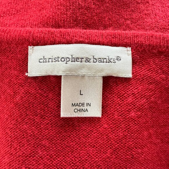 Christopher & Banks red long sleeve v-neck stretchy embellished sweater size L - Picture 6 of 8